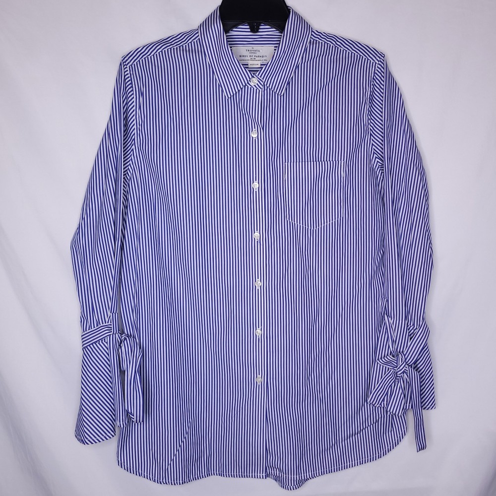 Trovata Birds Of Paradise Top Medium Striped Blue, White Tie Sleeve