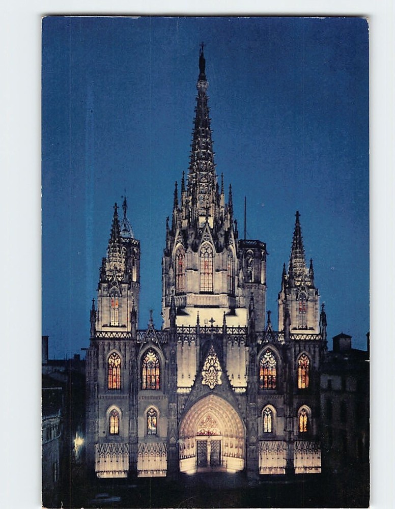 Postcard The Cathedral of Barcelona At Night Spain