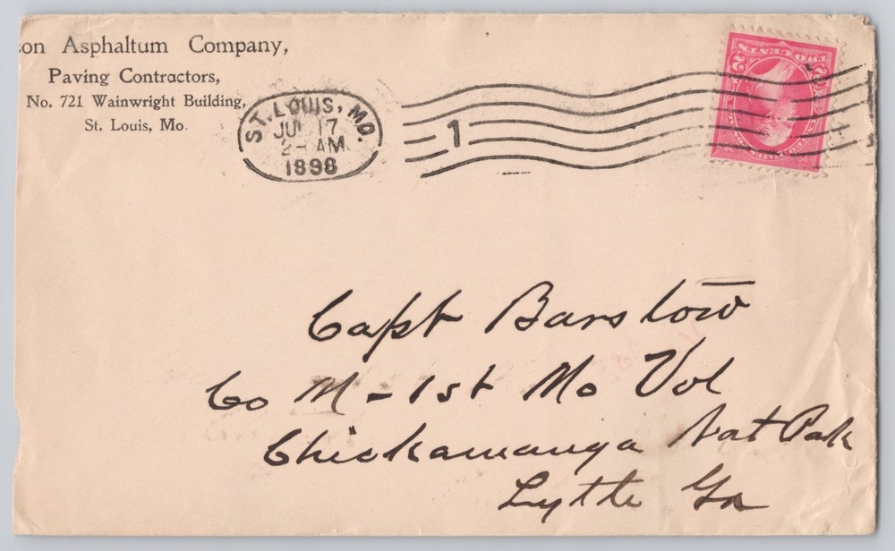 St. Louis, MO Barlow to 1st , Chickamauga Nat Park, Un 1898 Postal History