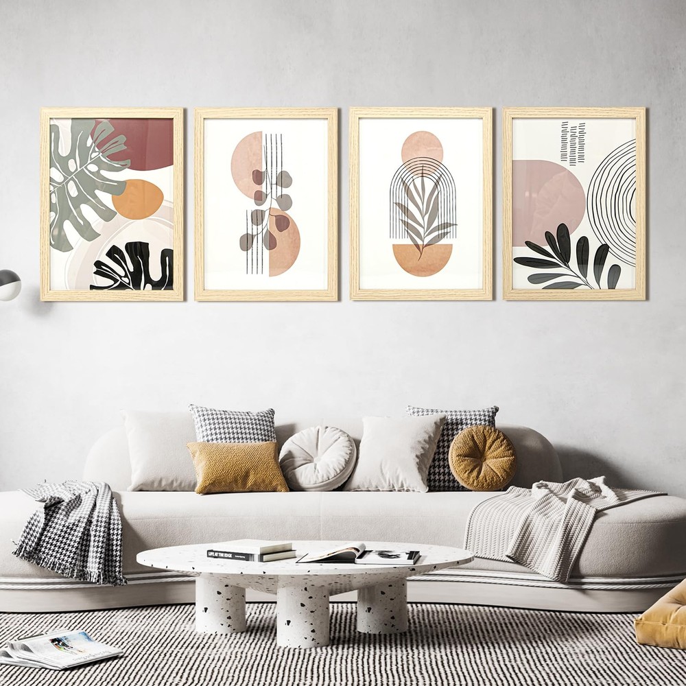 Boho Botanical Wall Art Wood Framed Prints Set of 4