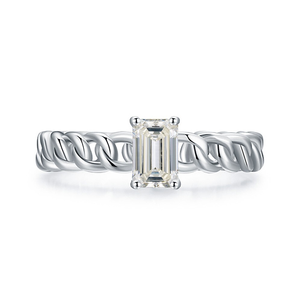 0.8ct 4x6mm Moissanite Diamond 925 Silver Engagement Ring for Women