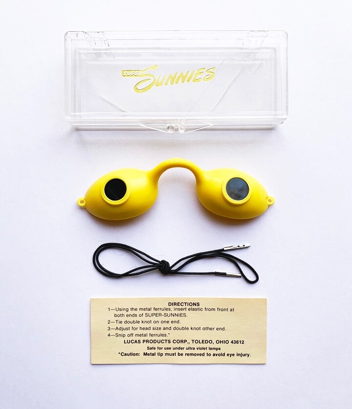 SUPER SUNNIES 1980s Era Yellow Eyewear w/ Strap, Instructions & Case