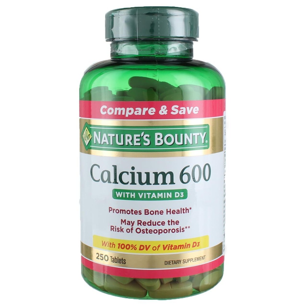 600mg Calcium Carbonate & 800IU Vitamin D3 Supports Immune & Bone Health 250 ...