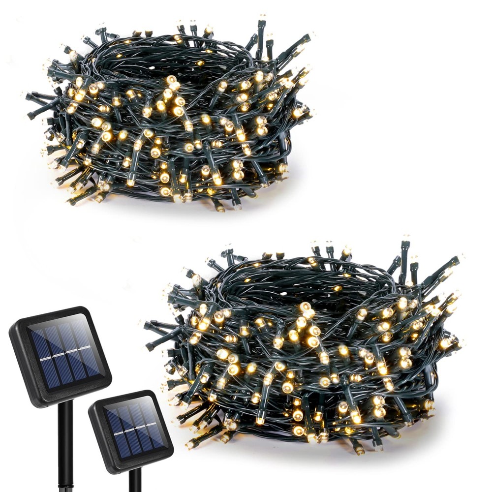 2 Pack 72FT Solar String Lights with 200 LED Waterproof Outdoor 8 Modes