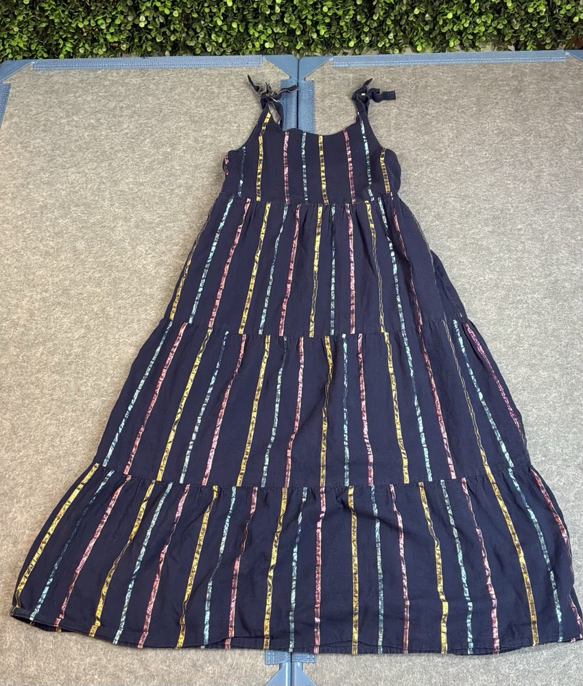 Old Navy Girls Tiered Navy Maxi Dress with Multicolor Stripes Size S 6/7