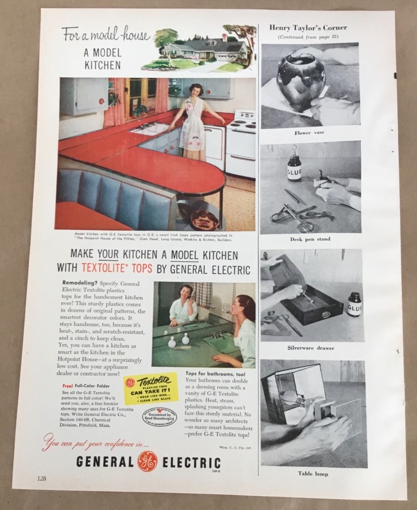 General Electric print ad 1952 orig vintage 1950s retro decor art model kitchen