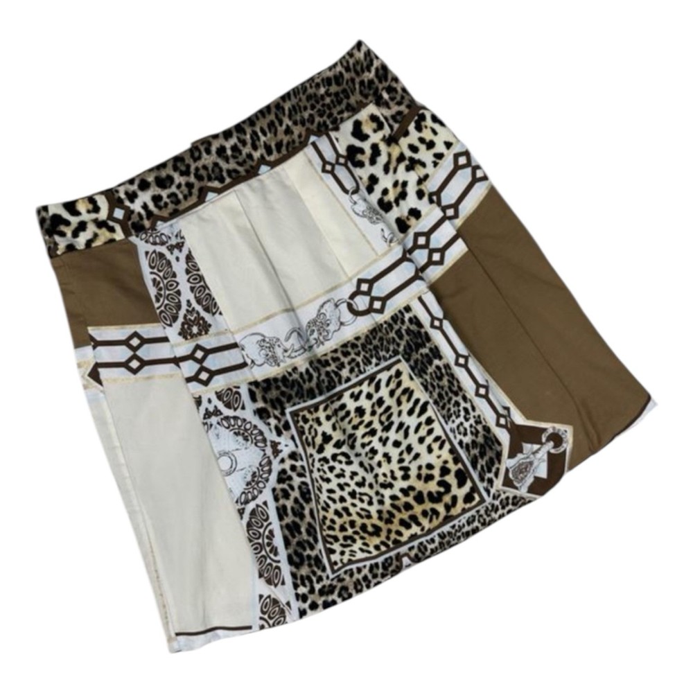 Roberto Cavalli Women Mini Short Skirt Leopard Brown Beige Size L-XL USA12 I46