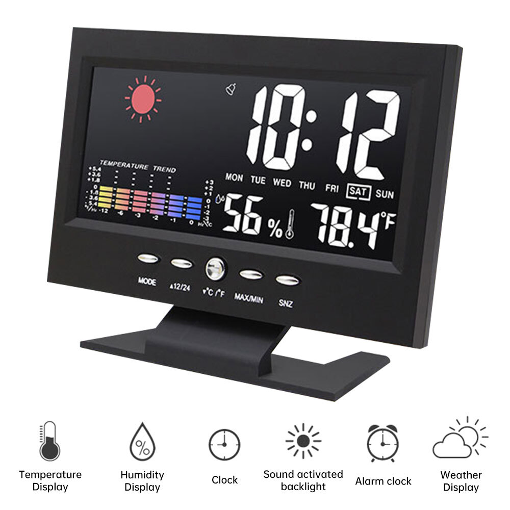 Digital LED Alarm Clock with Thermometer Hygrometer Atomic Time °C °F USA