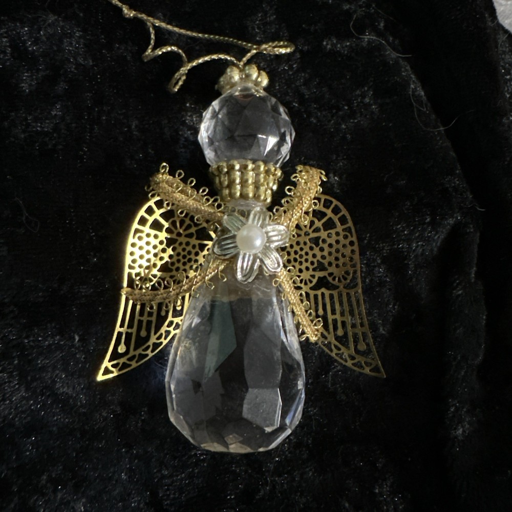 Beautiful Vintage Acrylic Bead Gold Filigree Angel Christmas Ornament 2.5