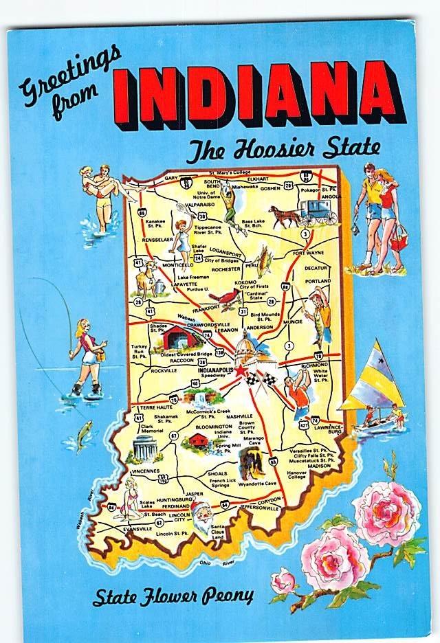 Postcard The Hoosier State Greetings from Indiana USA