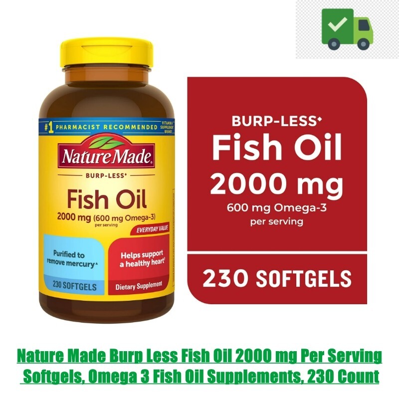 Nature Made Burp Less Fish Oil 2000mg Omega 3 Softgels for Heart Health