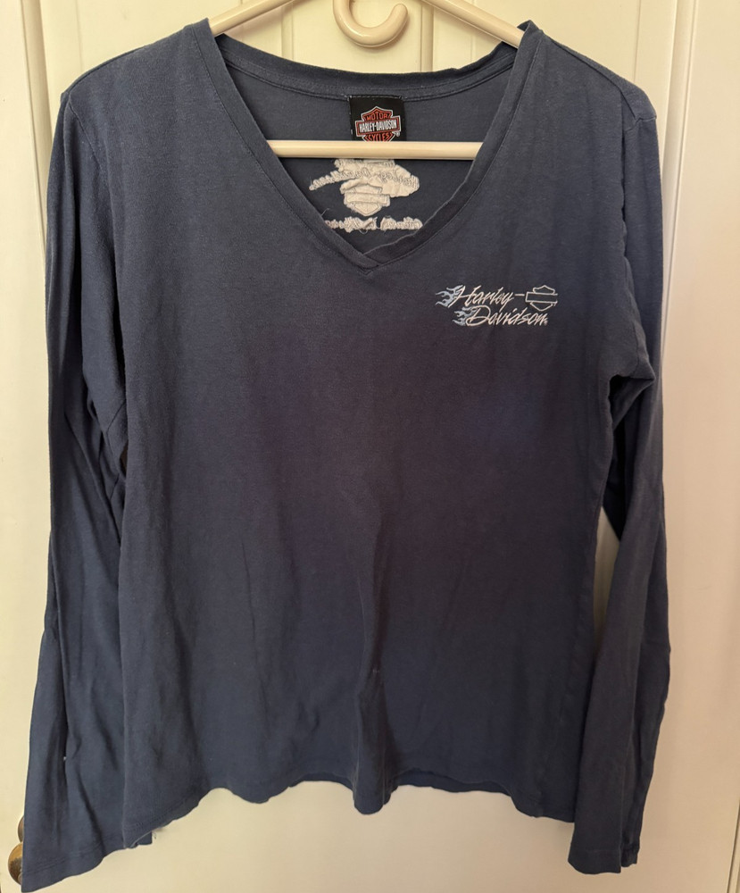 Women’s Long Sleeve Harley Davidson Shirt V-Neck Size XL