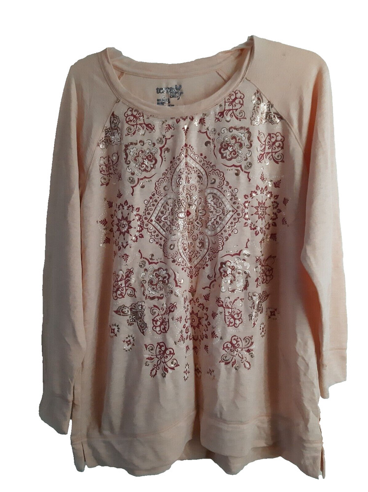 Crew Neck Raglan Sweatshirt Long Sleeve Graphic Apricot Poly Ray French Terry 1X