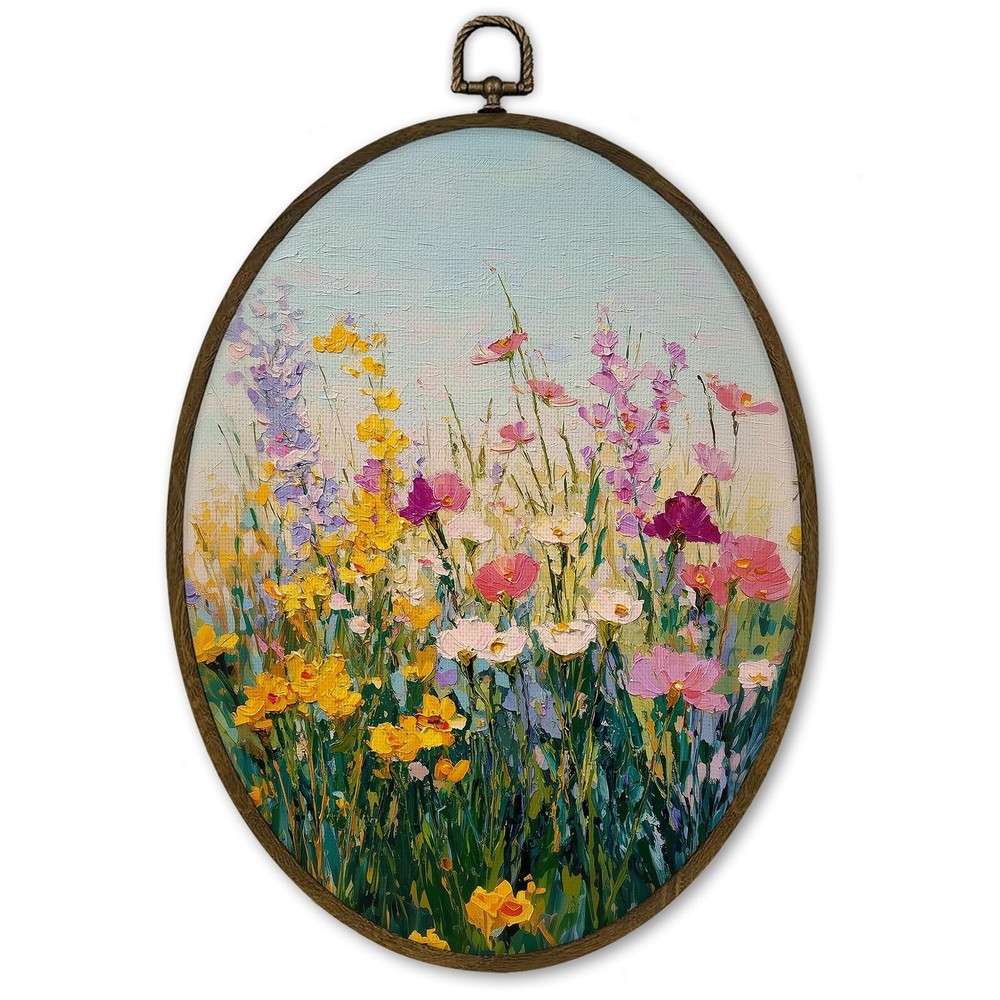 cvjutf Colorful Wildflowers Wall Art Decor Framed, Spring Nature Flower Oval ...
