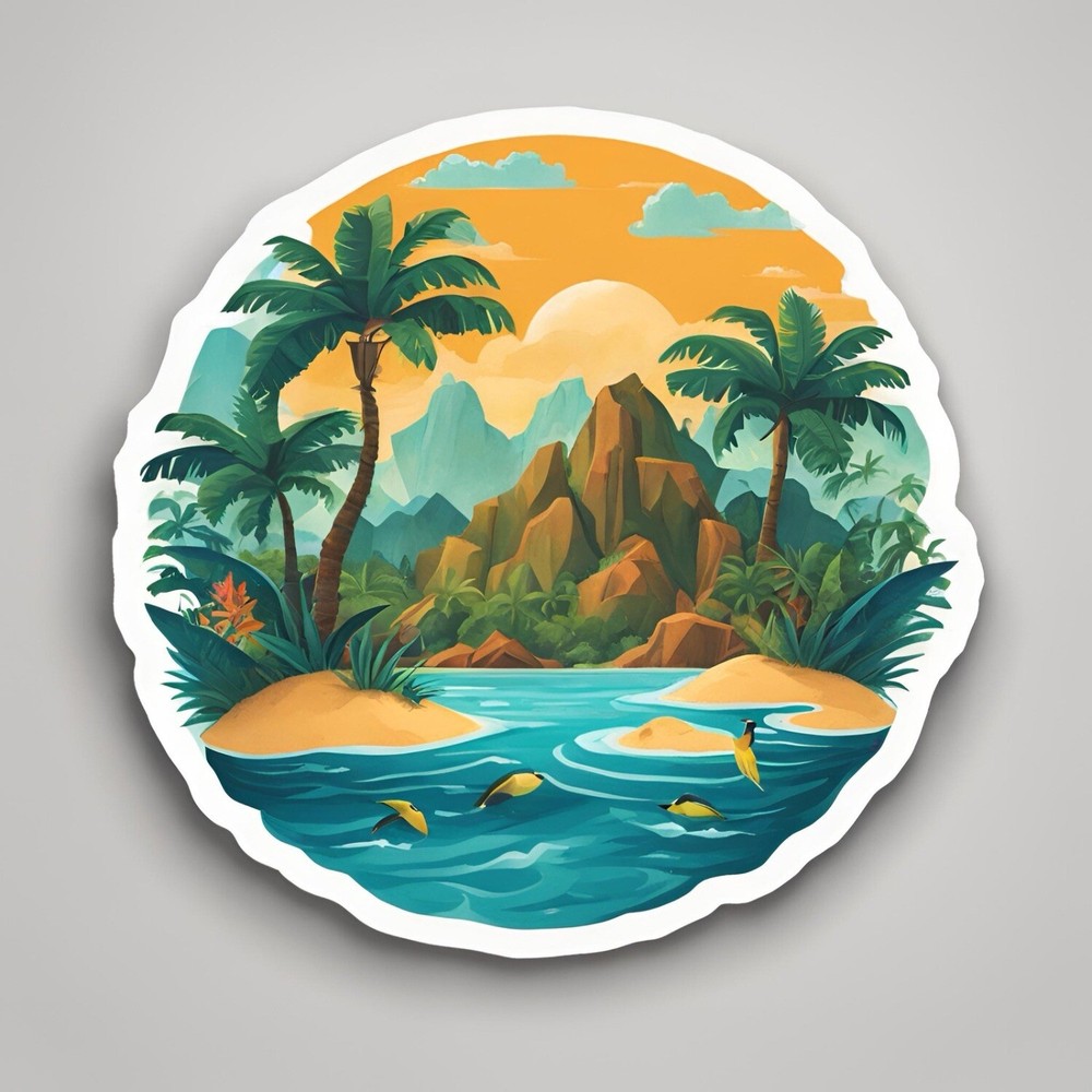 3” Round Private Island Cool Get Away Holiday AMAZING STICKER!
