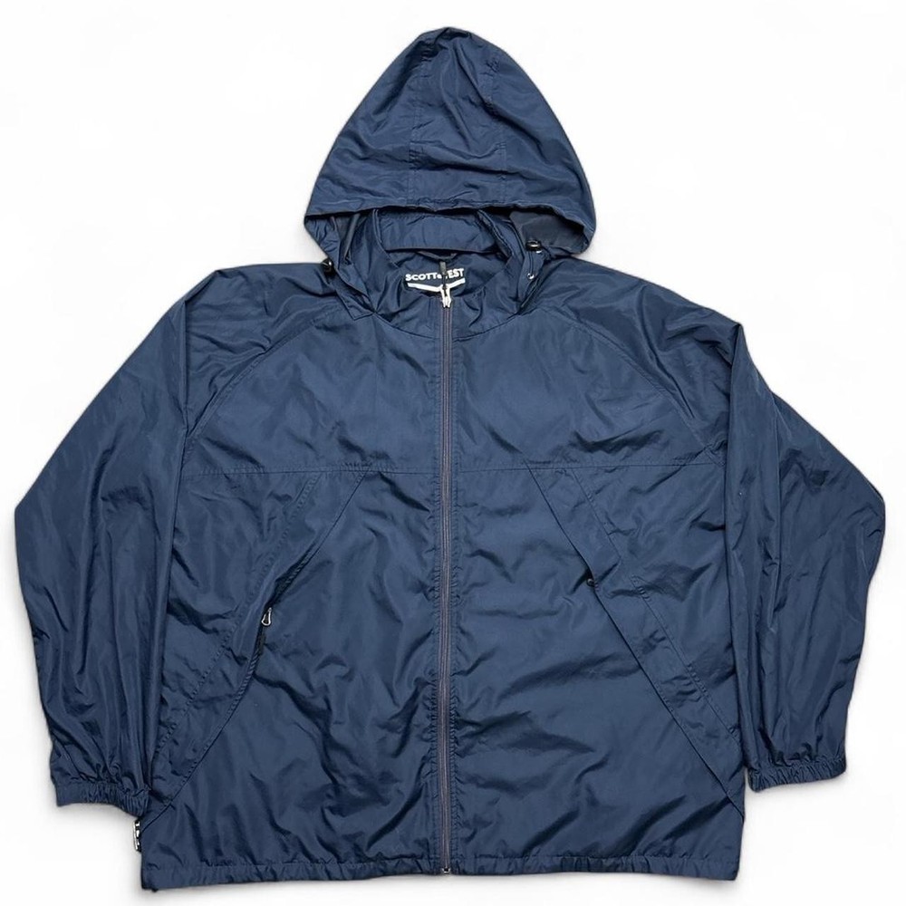 Scottevest Windbreaker Jacket Mens XXXL Navy  Pockets TEC Packable Hood Full Zip