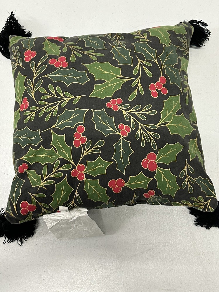 Christmas Holly Decorative Accent Throw Pillow NWT 14x14 Tassel Corners Festive-image