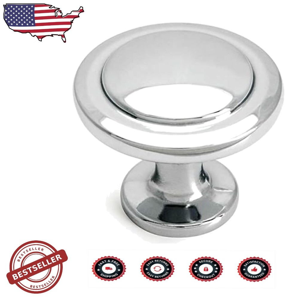 Modern Polished Chrome Cabinet Hardware Knobs - 1-1/4