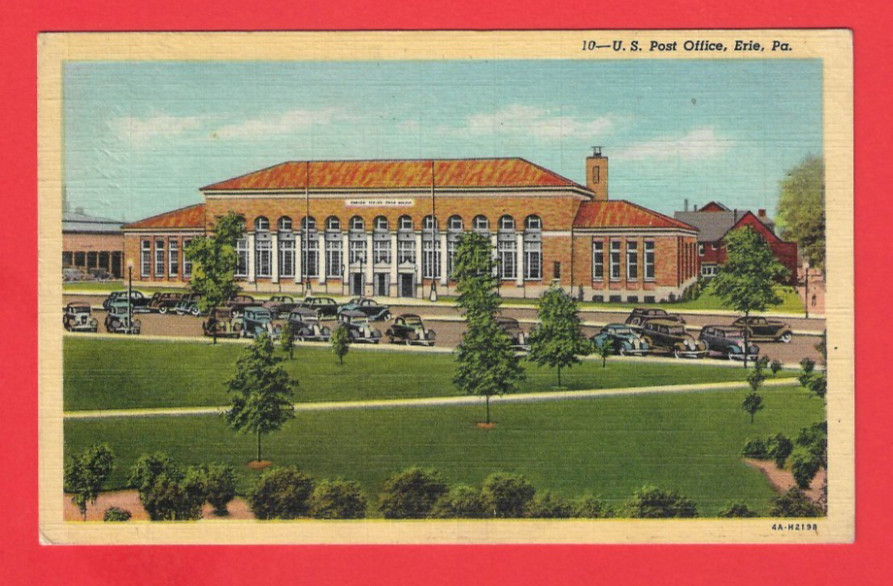ERIE PA PENNSYLVANIA - U.S. Post Office 1930s linen postcard