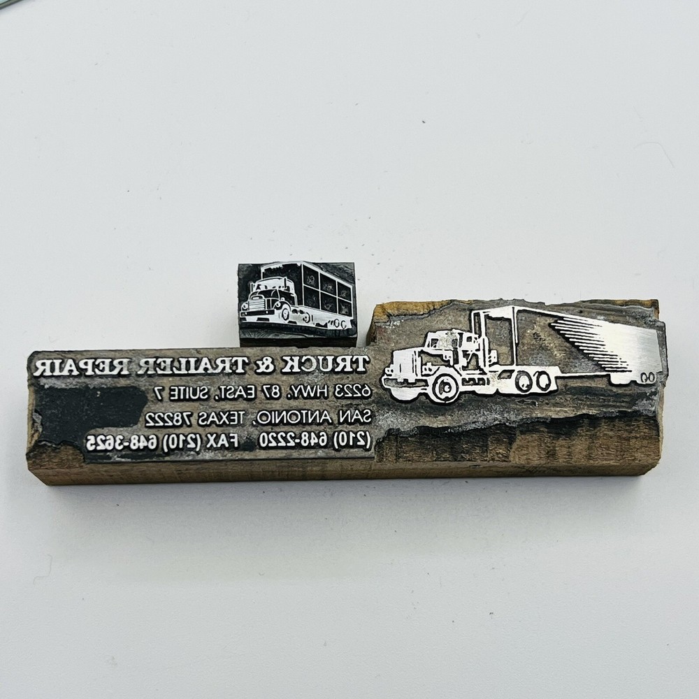Vintage Letterpress Printer Blocks - Old Semi Truck Designs - Lot of 2