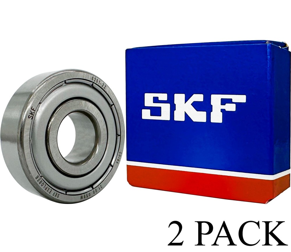 (2 PACK) SKF 6201-2Z 12X32X10MM Double Metal Seal Ball Bearings 6201ZZ