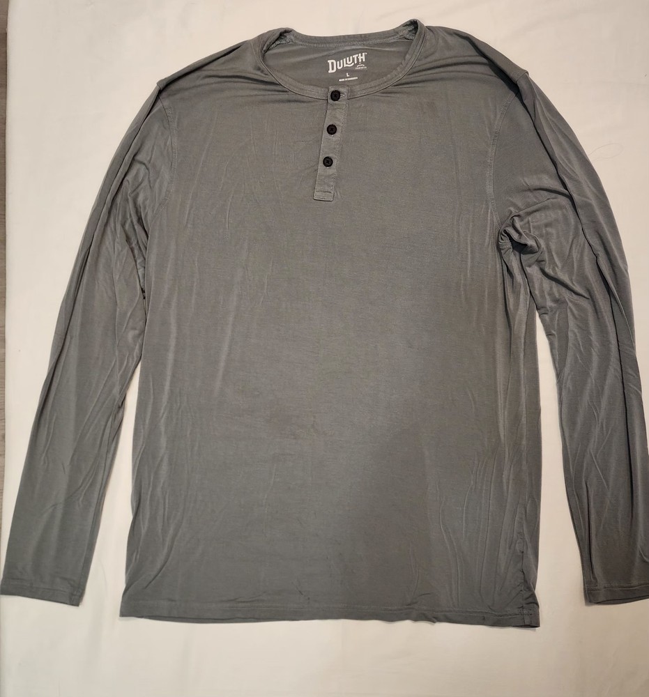 Duluth Trading Co Men's Gray L Henley Long Sleeve Shirt performance