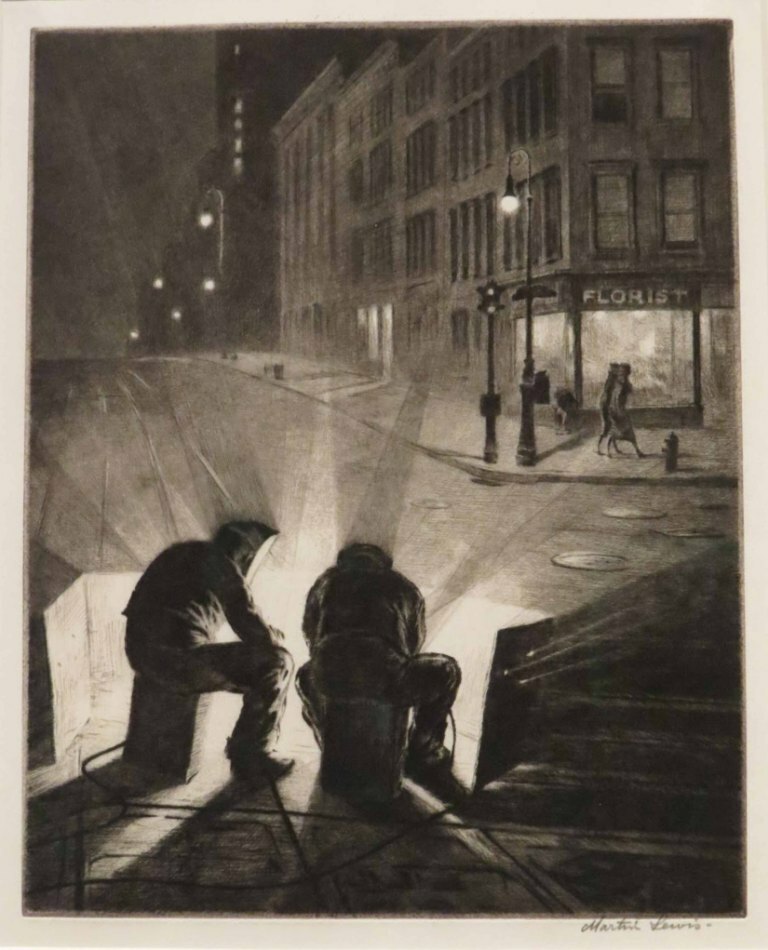 NYC Night Arc Welders by Martin Lewis 1937 Archival Art Print