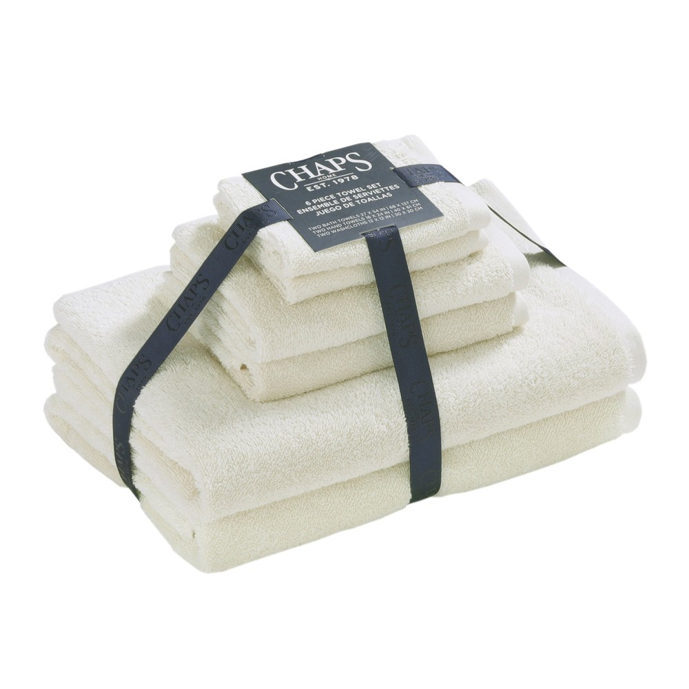Chaps Bath Towels 6-Piece Sets for Bathroom - Ring Spun Cotton Towel Set - Ivory