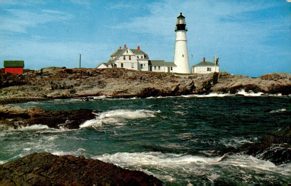 1950s Portland Head Light Portland Maine Tichnor Bros Chrome Lighthouse Postcard