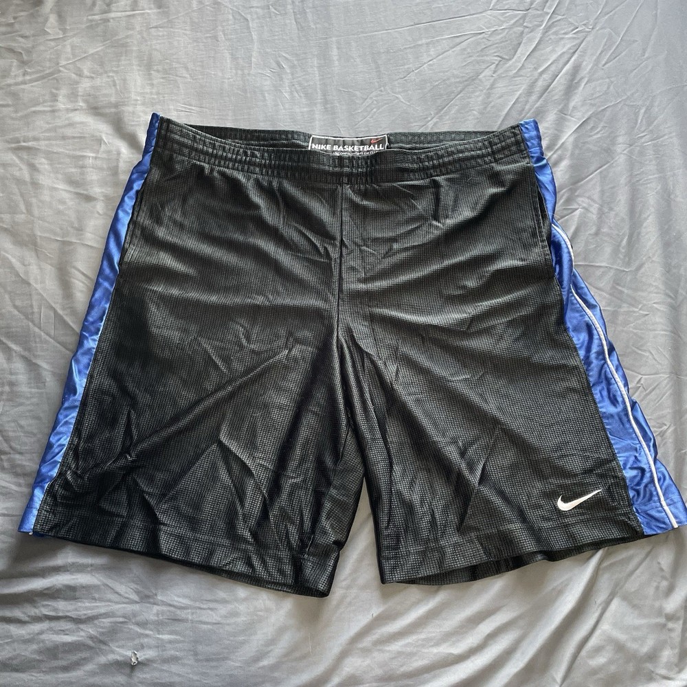 Vintage Nike Basketball Shorts Men's Xl Y2K Activewear Black Blue Stripes