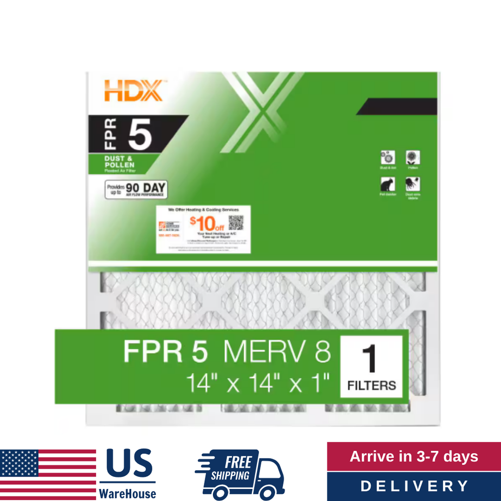 14x14x1 Pleated Air Filter 1-Pack FPR 5 MERV 8 Replacement