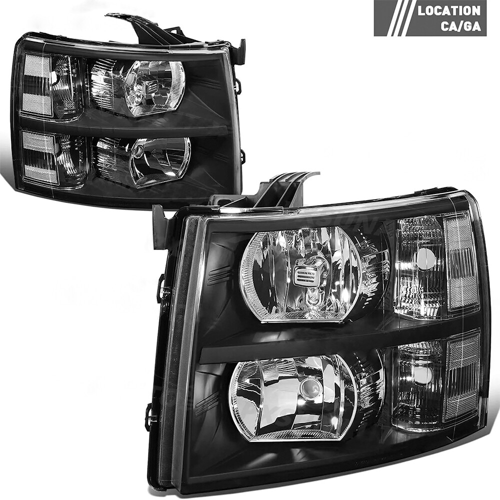 For 2007-2013 Chevy Silverado 1500 2500 HD Black Housing Headlights Left & Right