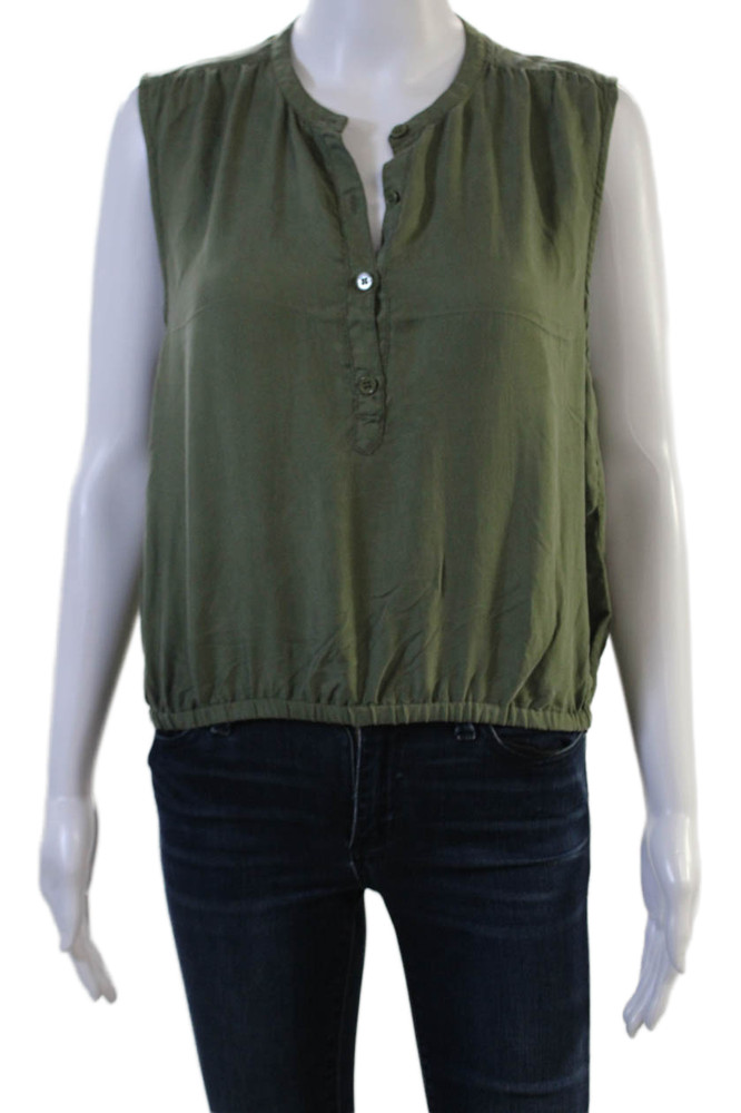 Unsubscribed Womens Silk Sleeveless Button-Up Blouse Solid Green Army Size SFree Shipping in US $100+ Orders | $6.95 Orders Below