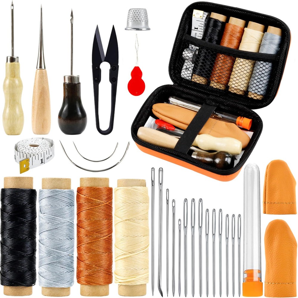 Leather Repair Sewing Kit: 31pcs Leather Working Tools with Pro Waxed Thread,...