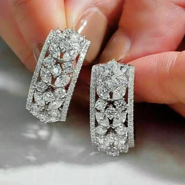 2.20 Ct Round Cut Simulated Diamond Women’s Hoop Earrings in 14K White Gold Plated