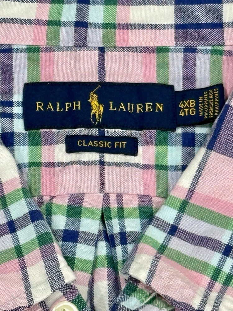 Polo Ralph Lauren Classic Fit 4XB Plaid Long Sleeve Shirt Pink Blue Green Cotton