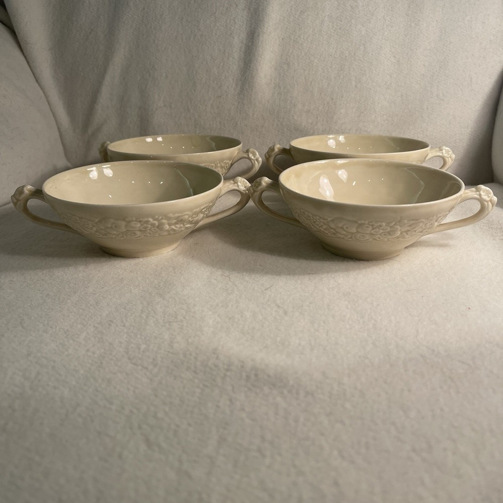 Vintage Crown Ducal Florentine Double Handled Cream/Soup Bowls, Set of 4