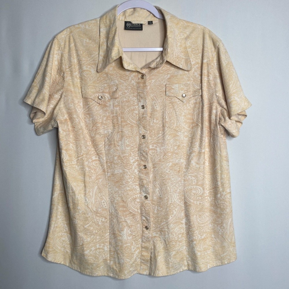 Outdoor Trading Co Peach Paisley Pearl Snap Button Up Shirt Size 1X Faux Suede