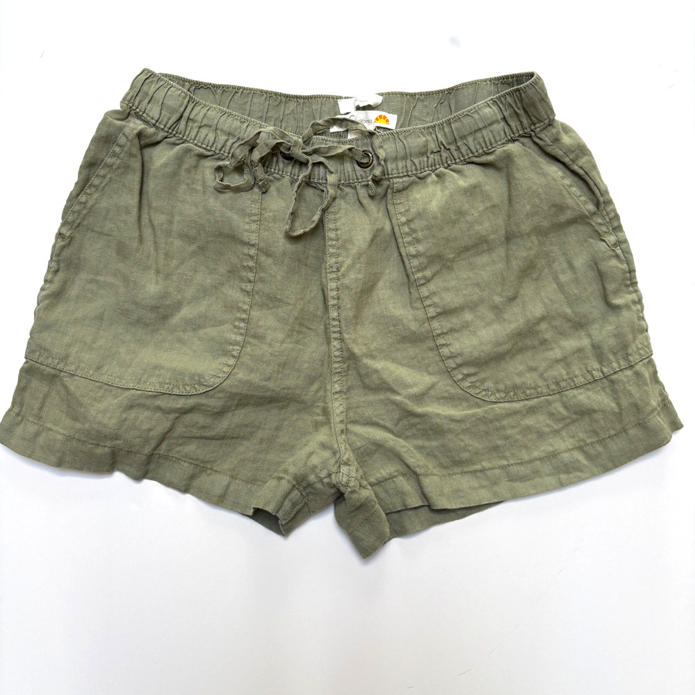 C&C California Women’s Linen Drawstring Shorts Olive Green Casual Summer Medium