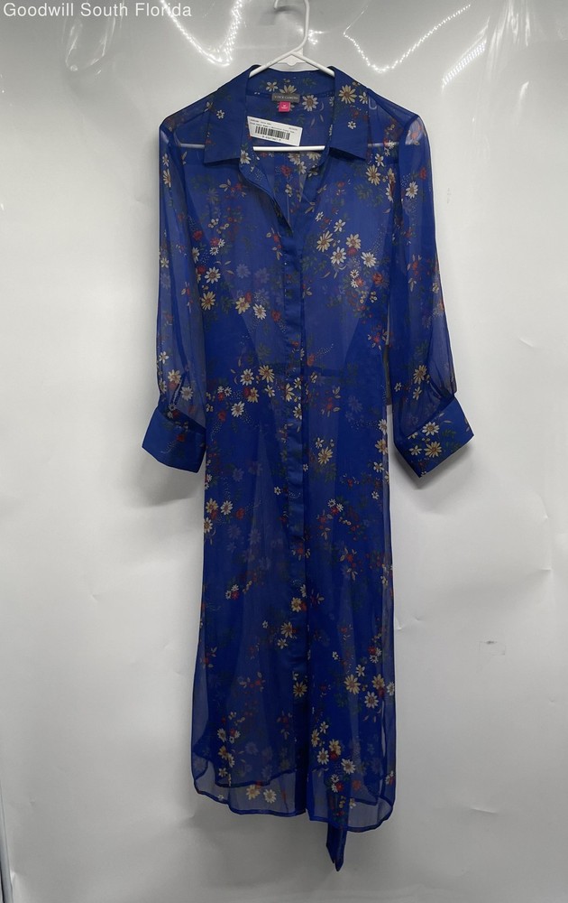 Vince Camuto Womens Multicolor Floral Long Sleeve Collared Shirt Dress Size M