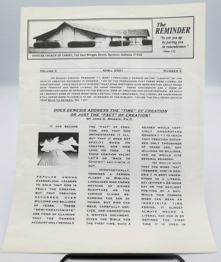 April 2001 Spencer Church of Christ Newsletter The Reminder Creation Articleri