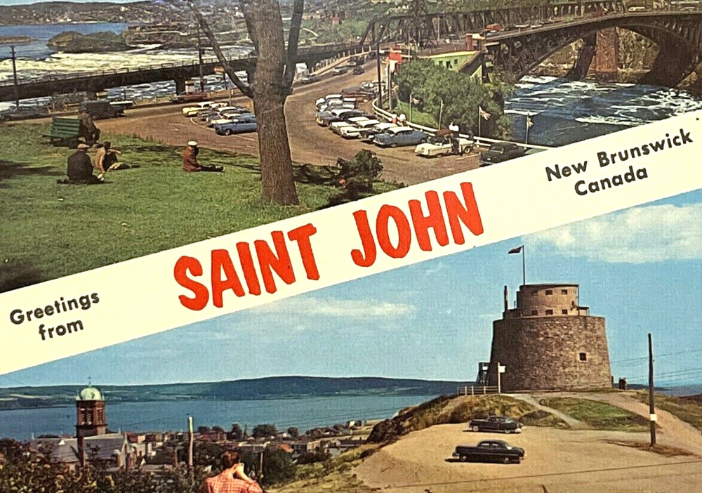 Greetings Saint John New Brunswick Canada Postcard Used 1960s Reversing Falls