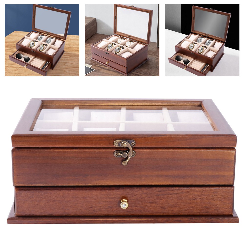 Vintage 2-Layer Sycamore Wood Watch and Jewelry Storage Case