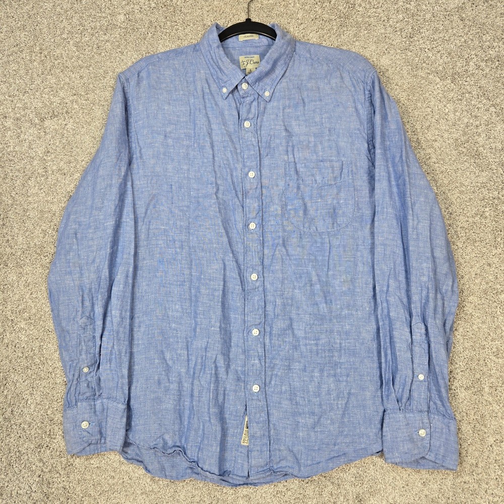 J. CREW Baird McNutt Irish Linen blue long sleeve mens Large classic fit J crew