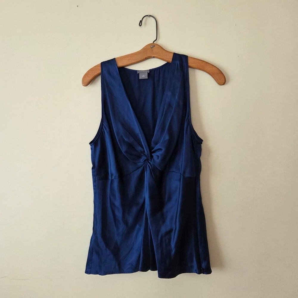 Y2k ann taylor 100% silk navy blue tank top