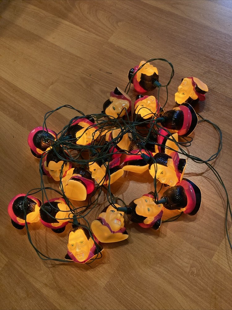 Vintage 1996 Halloween Dracula Vampire Blow Mold String Lights Pumpkin Hollow