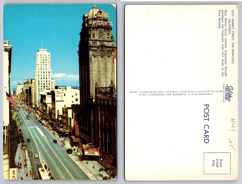 Vintage Market Street San Francisco Postcard Bank of America Building Selitheo