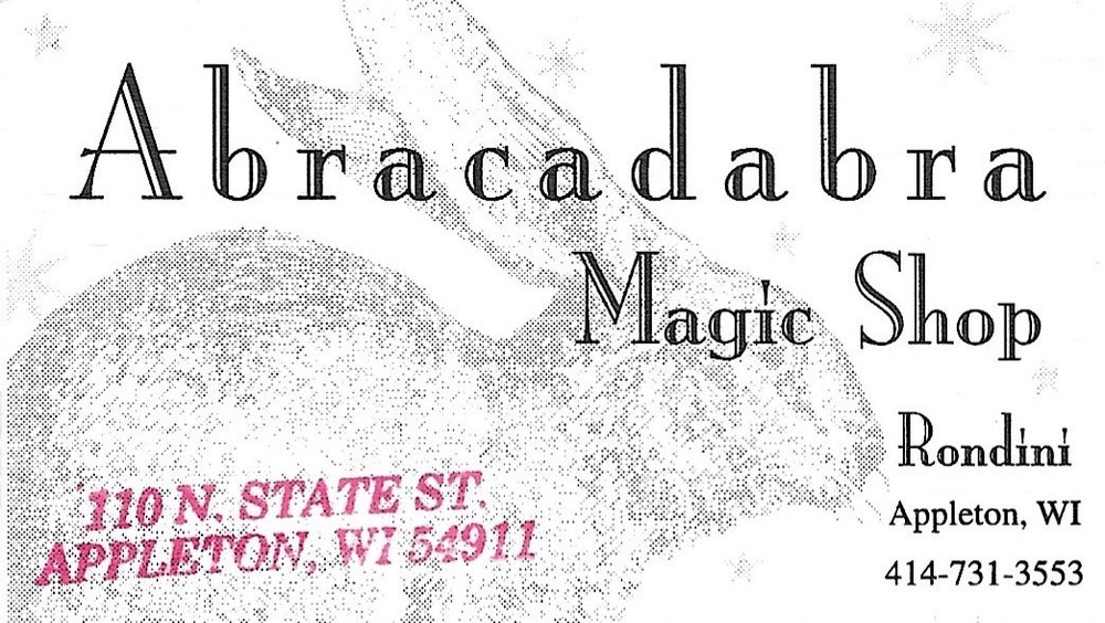 Abracadabra Magic Shop magician business card Rondini from Appleton, Wisconsin-image
