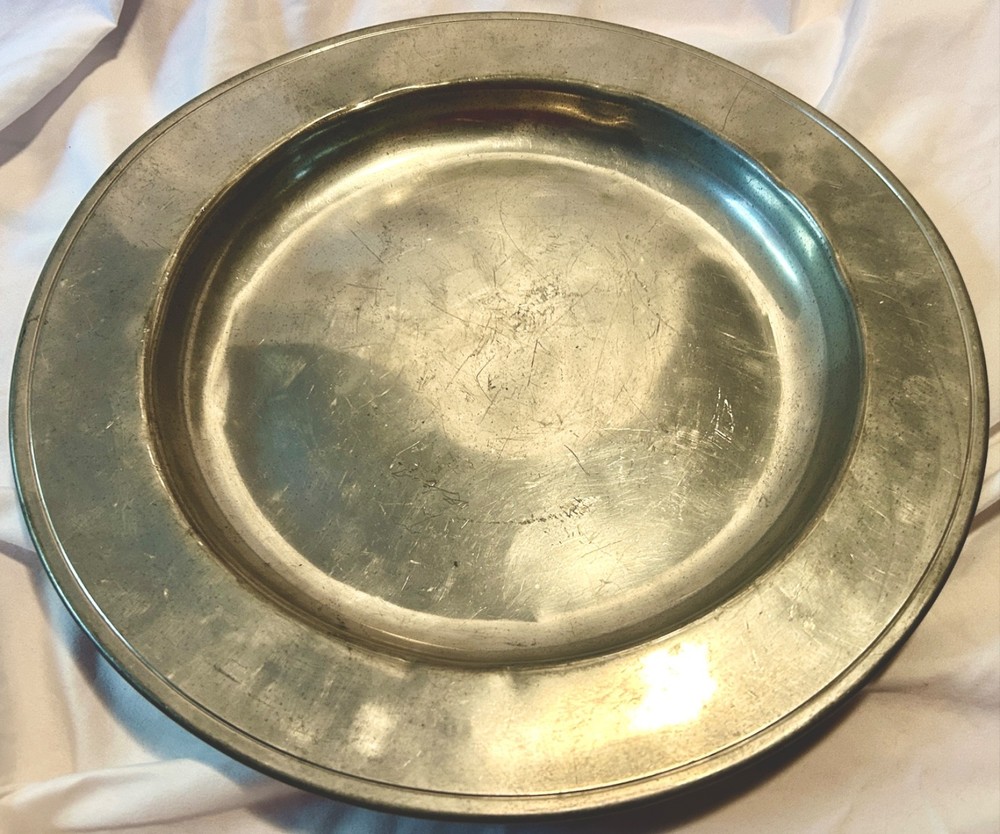 Antique 1930s LH Vaughan Taunton Mass Pewter Metal Hallmarked 12”charger plate