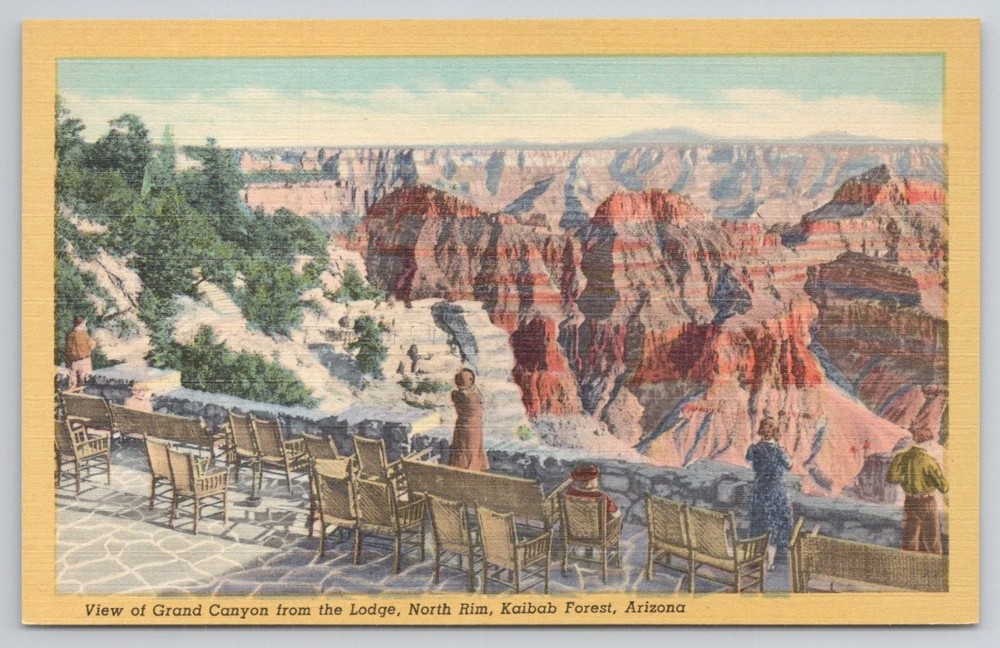 Grand Canyon North Rim Lodge View Vintage Curteich Linen Postcard 1938 Arizona